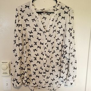 Roz & Ali Woman's 1X long sleeve white blouse with bows
